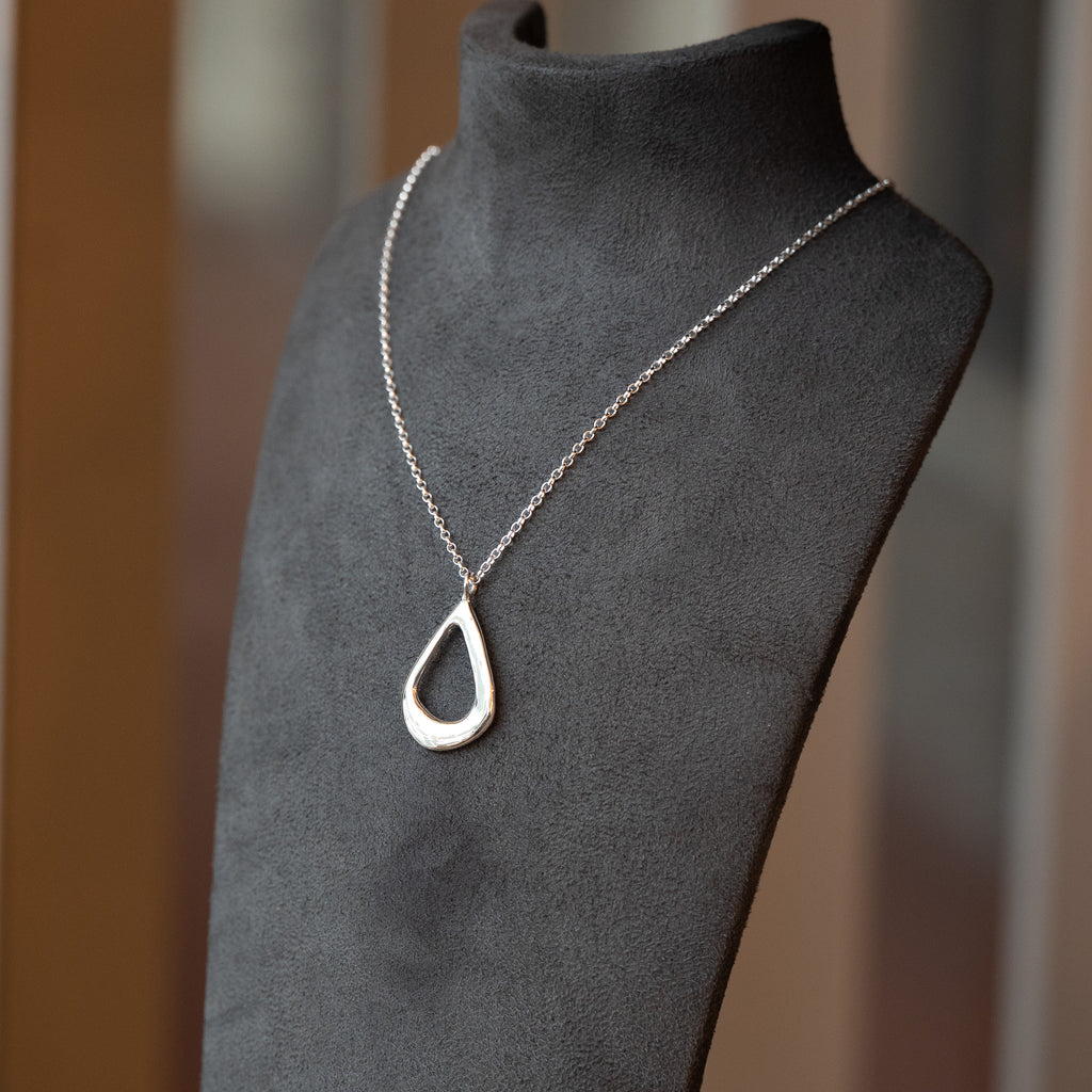 Molten Organic Sterling Silver Teardrop Pendant Necklace