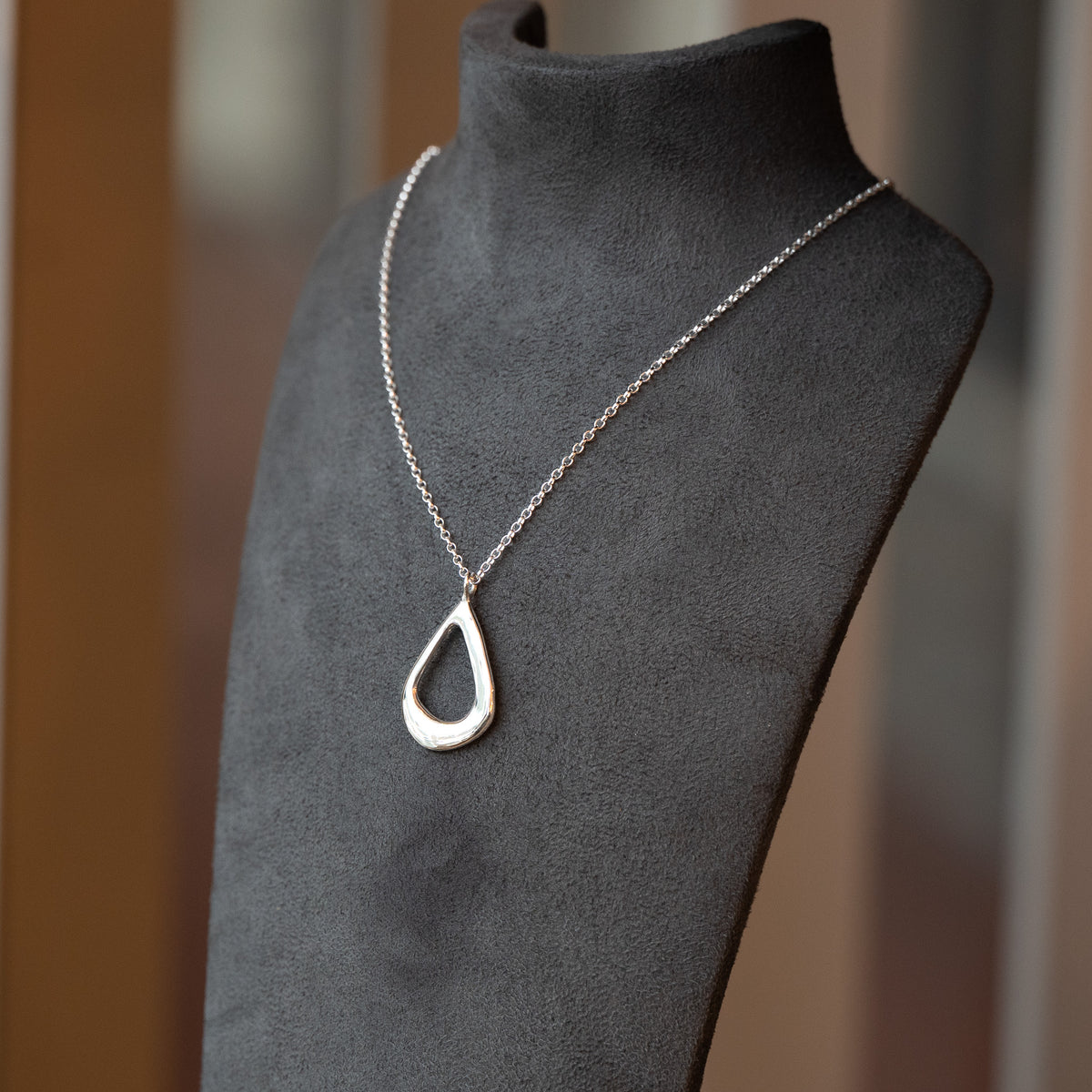 Molten Organic Sterling Silver Teardrop Pendant Necklace