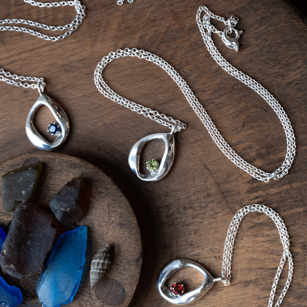 Raindrops Open Sterling Silver Birthstone Gemstone Necklace