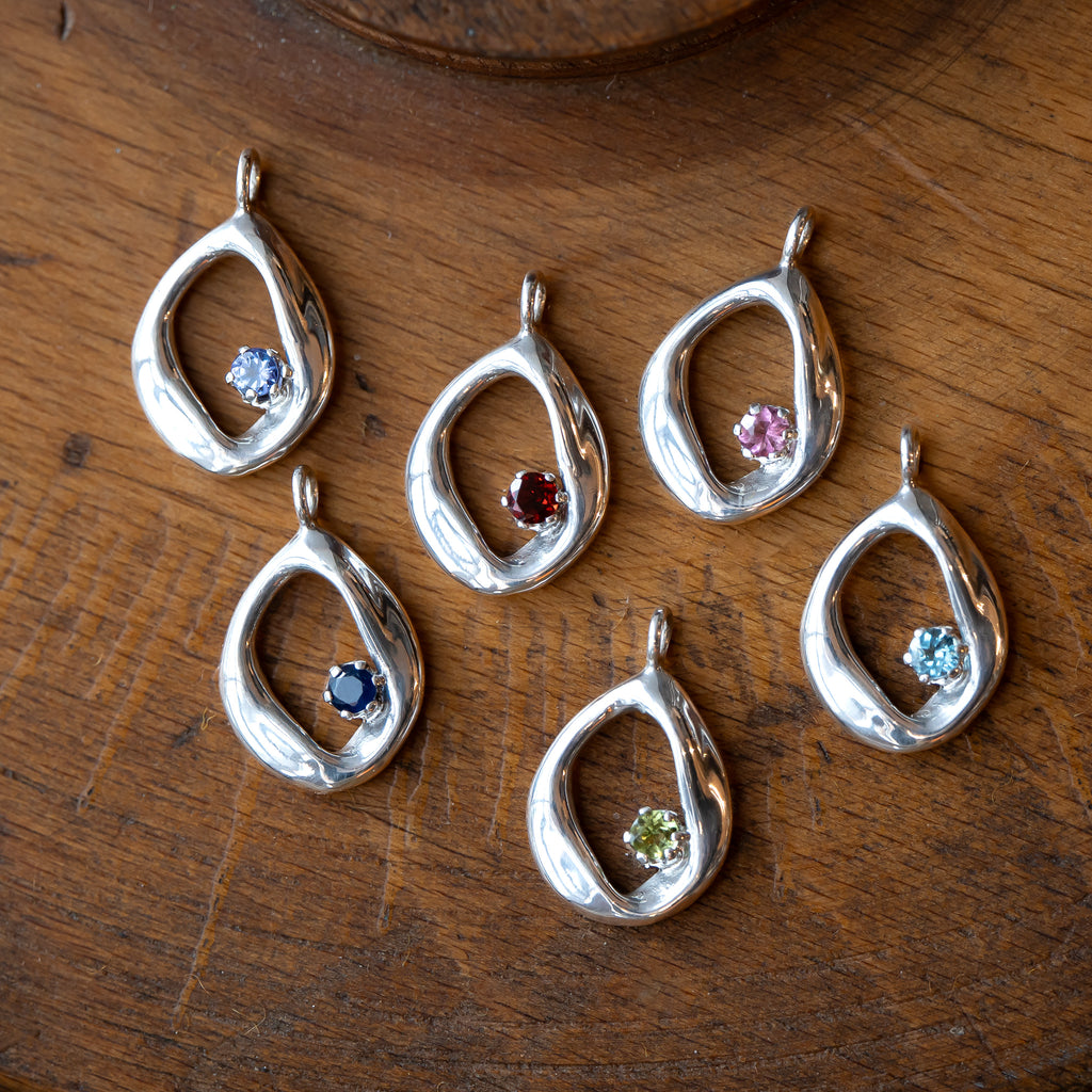 Raindrops Open Sterling Silver Birthstone Gemstone Necklace
