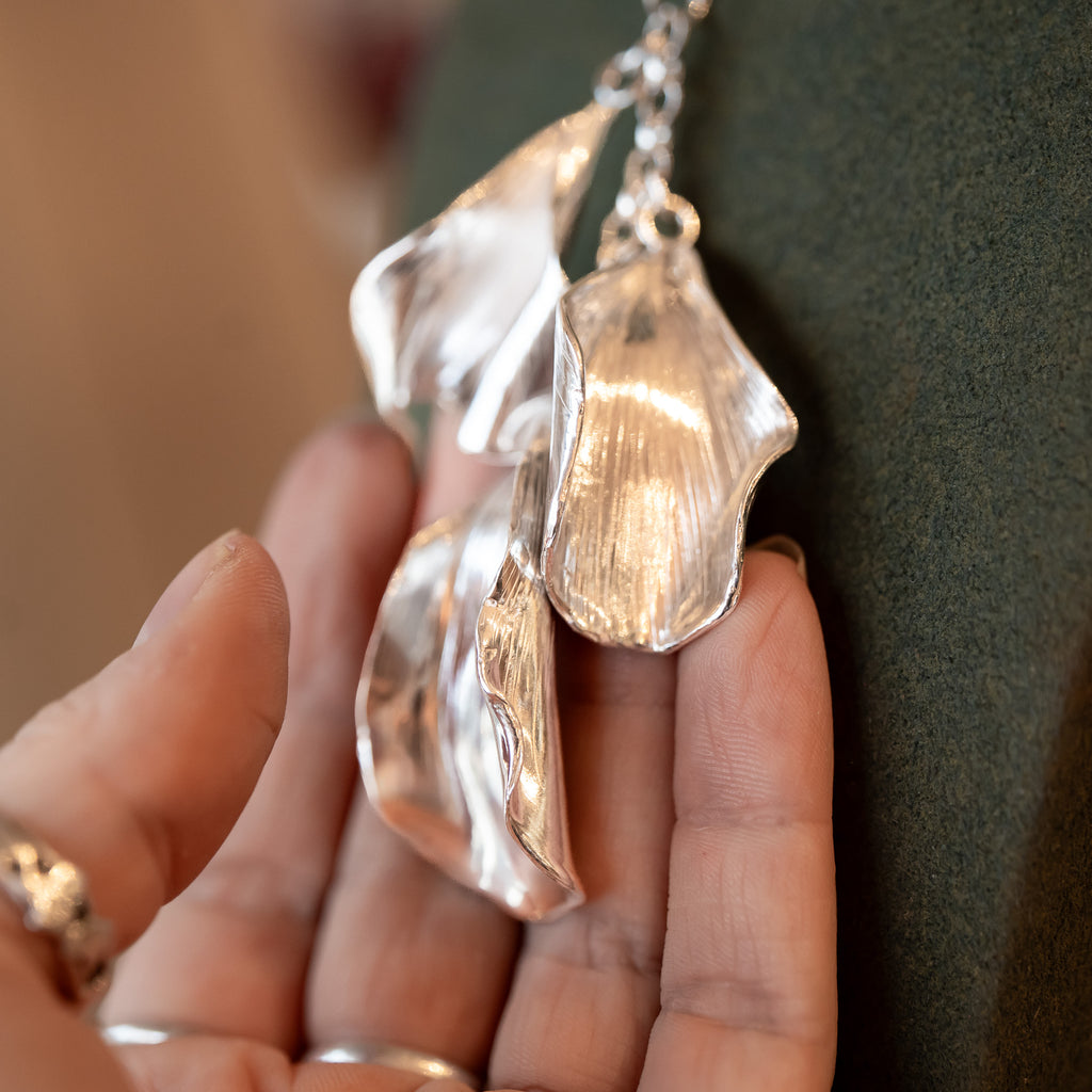 Rose Petal Cascade Sterling Silver One of a kind Necklace
