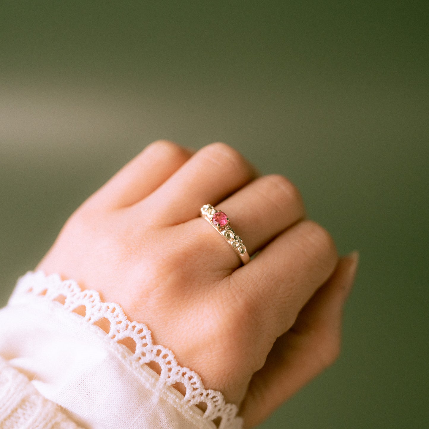 Pink Tourmaline White Gold Barnacle Ring