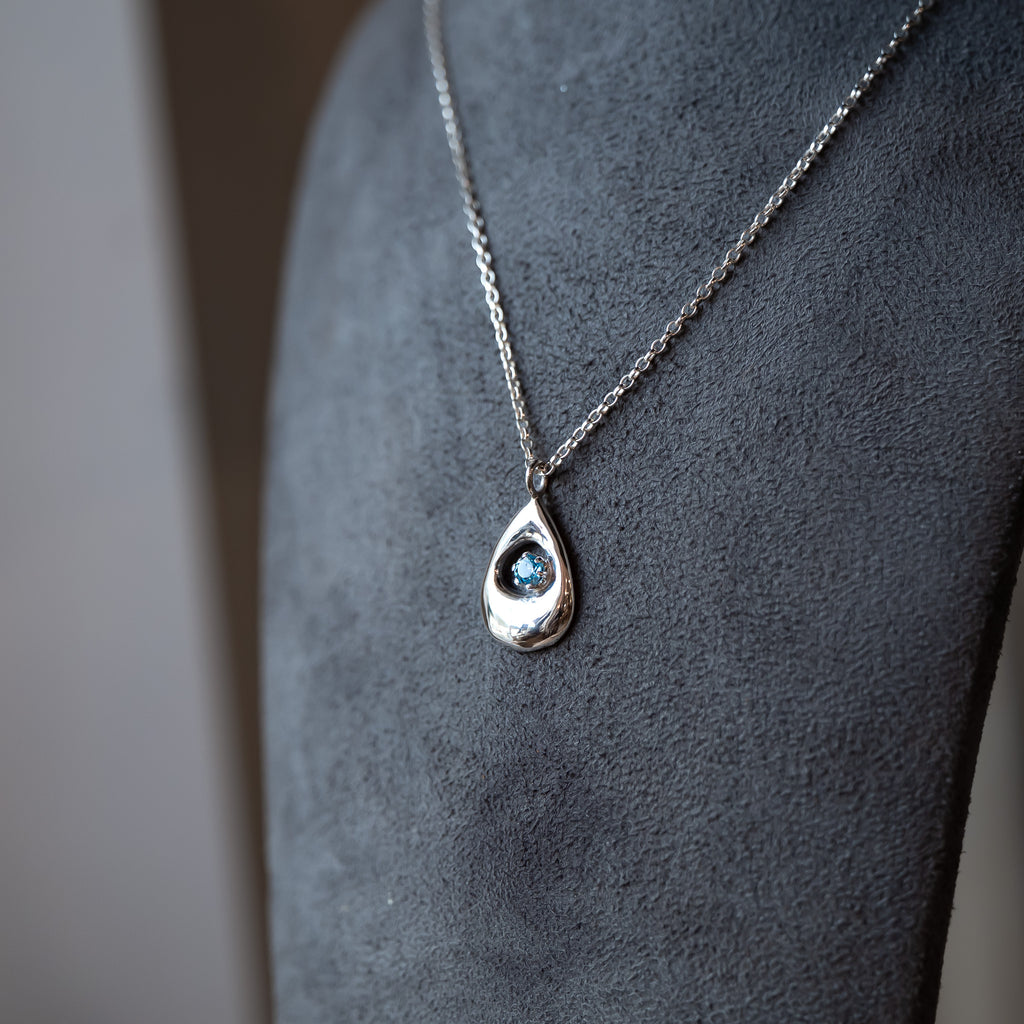 Raindrops Sterling Silver Birthstone Gemstone Necklace