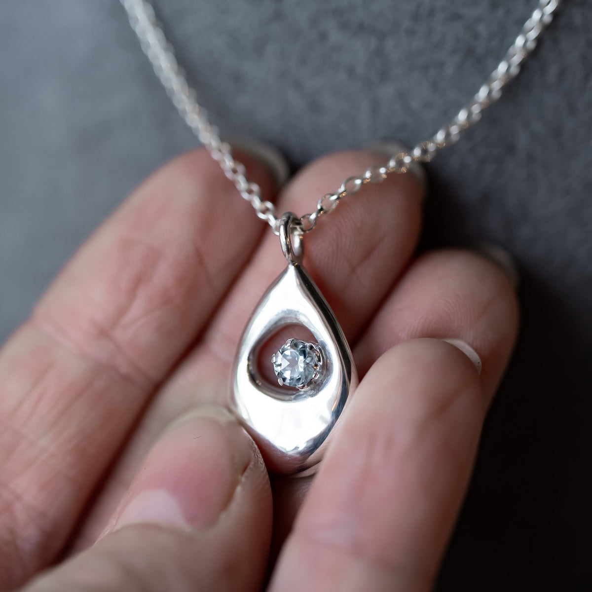 Raindrops Sterling Silver Birthstone Gemstone Necklace