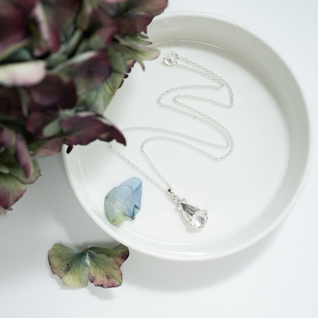 Foxglove Flower Silver Pendant Necklace