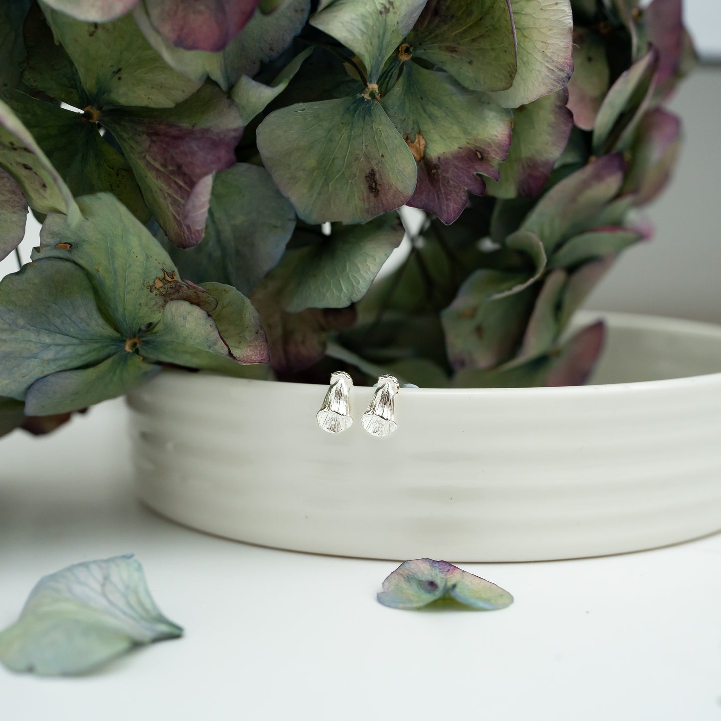 Silver Foxglove Flower Stud Earrings