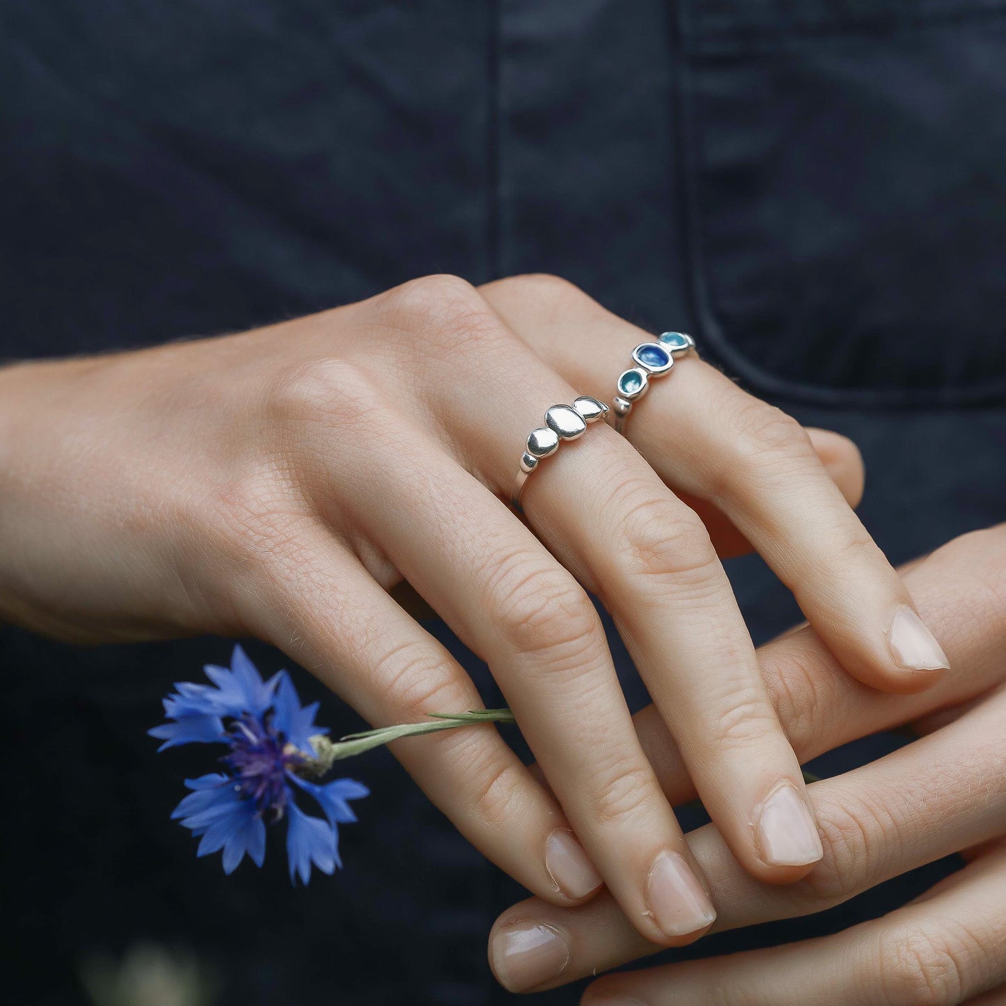 Summer Shores Blue Enamel Silver Balance Ring