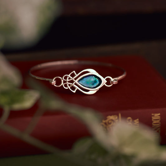 Injebreck 'Archibald Knox' Inspired, Celtic Design Enamelled Sterling Silver Bangle