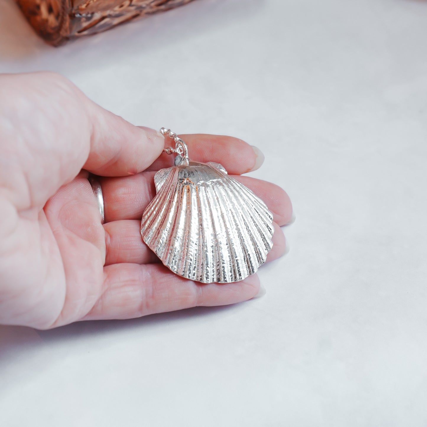 Large King Scallop Shell Statement Pendant Necklace