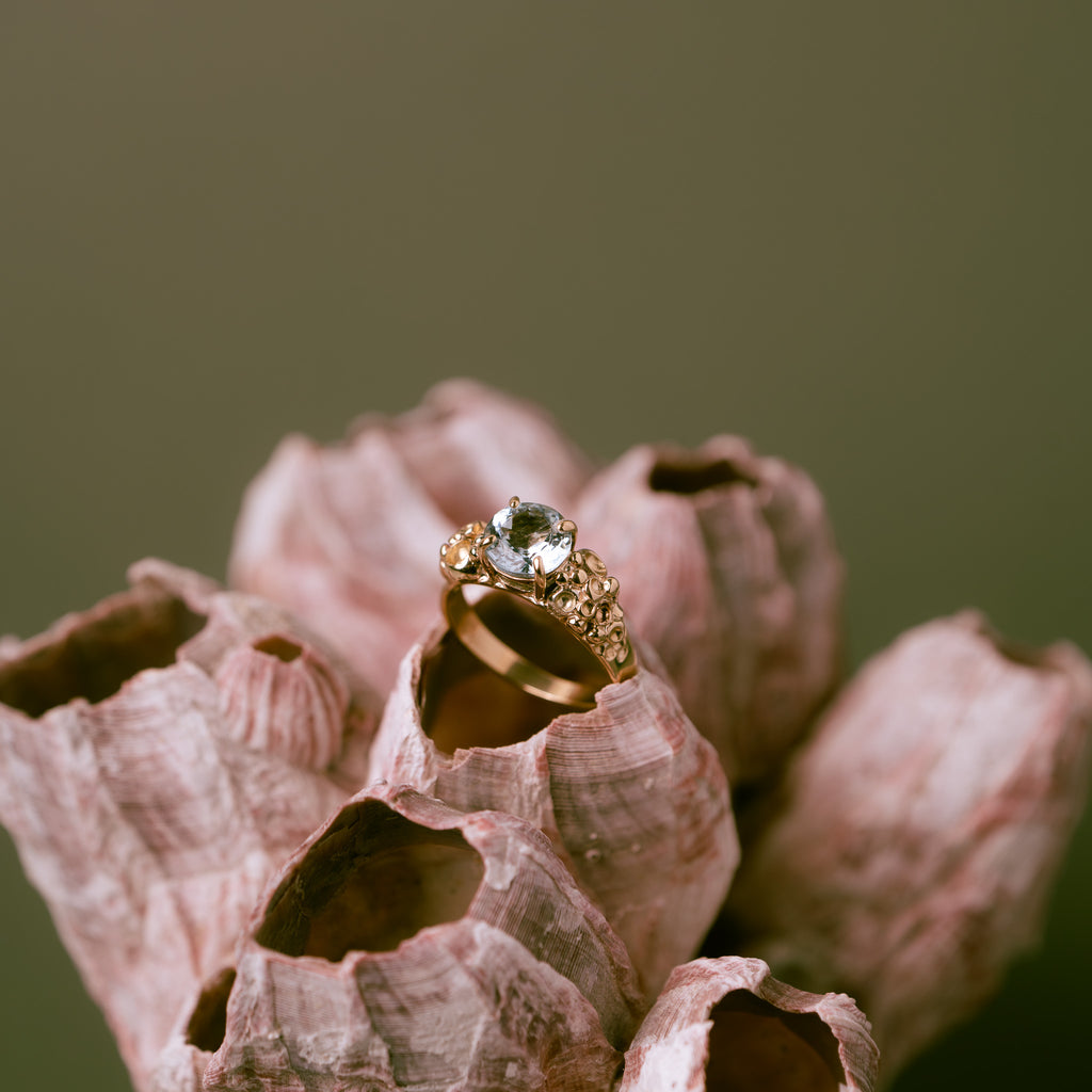 Barnacle Gold Ring with stunning Aquamarine