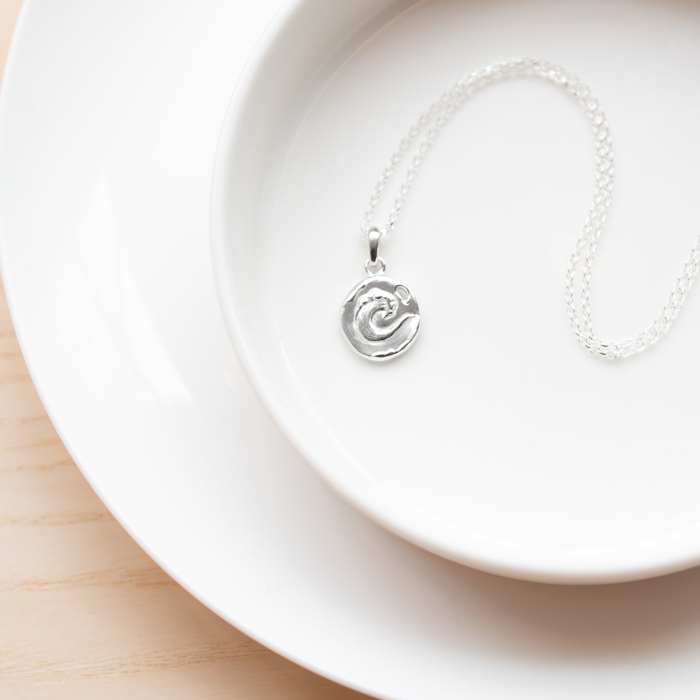 Water Element - Silver Wave Coin Talisman Necklace