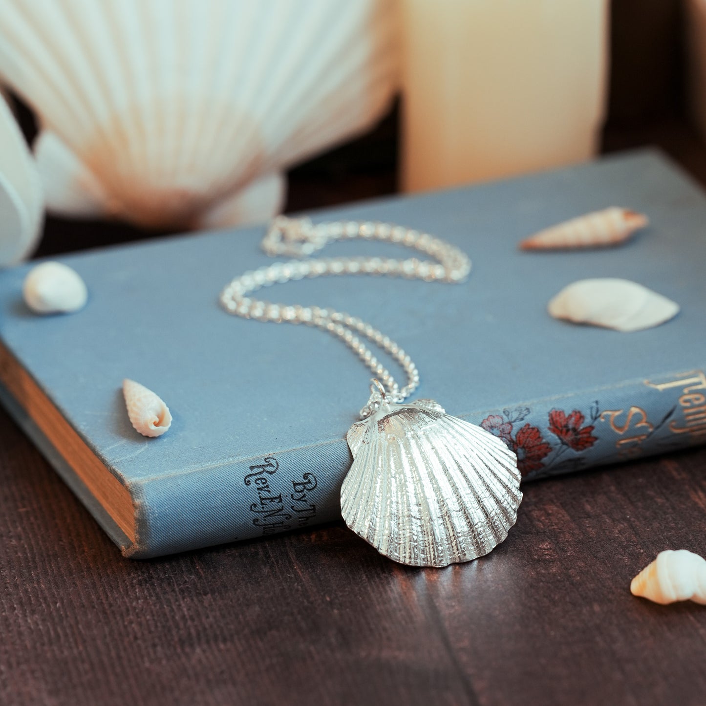 Large King Scallop Shell Statement Pendant Necklace