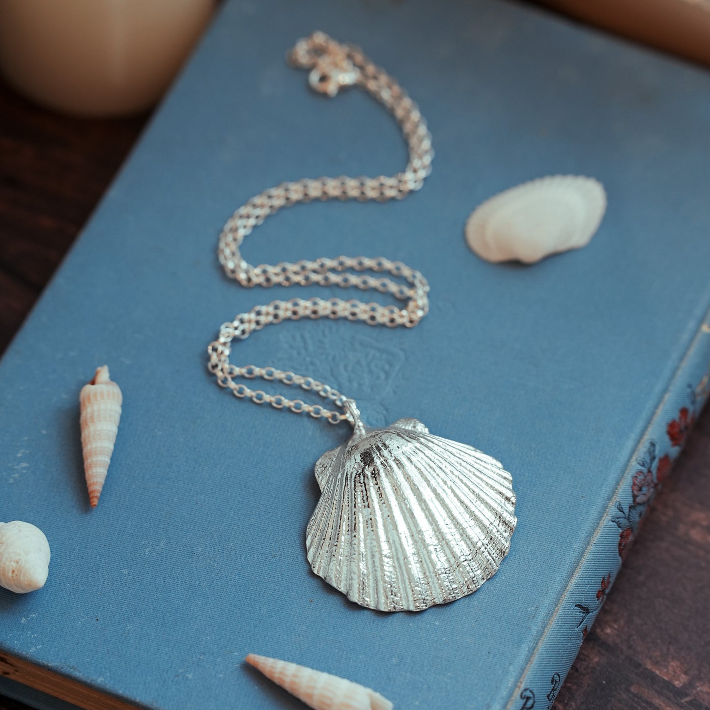 Large King Scallop Shell Statement Pendant Necklace