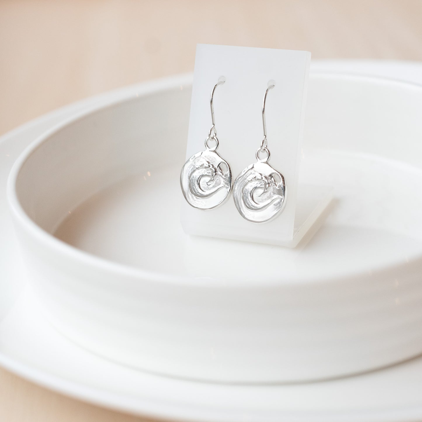 Water element - Wave Silver Coin Earrings