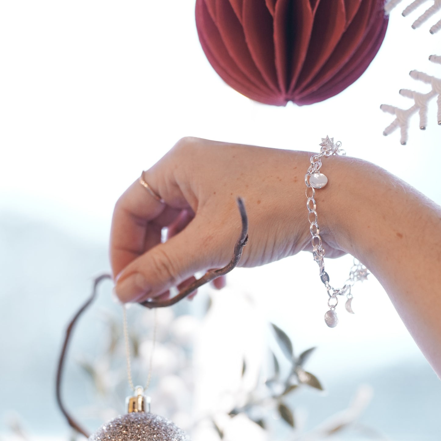 Dark Skies Moon and Stars Sterling Silver Charm Bracelet