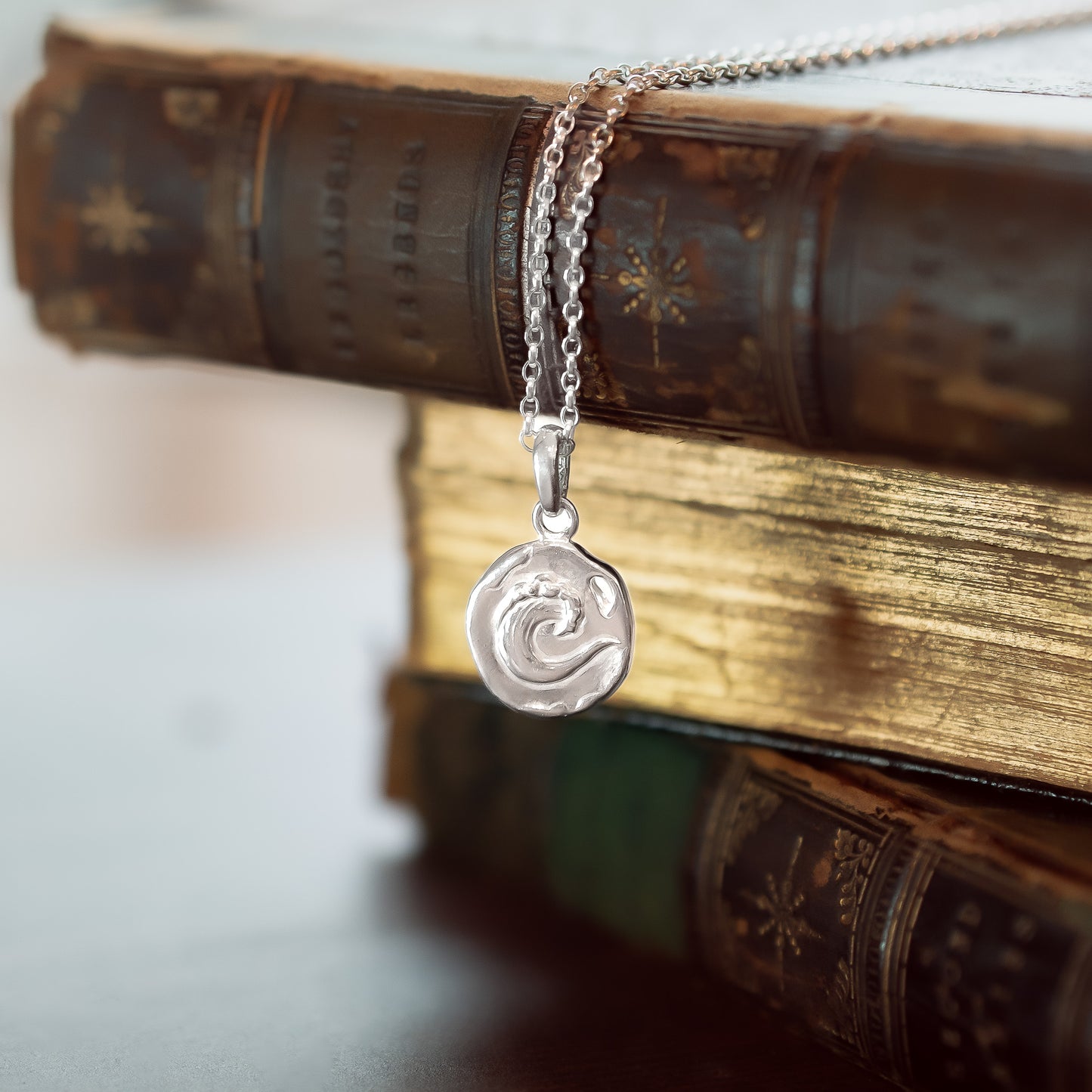 Water Element - Silver Wave Coin Talisman Necklace