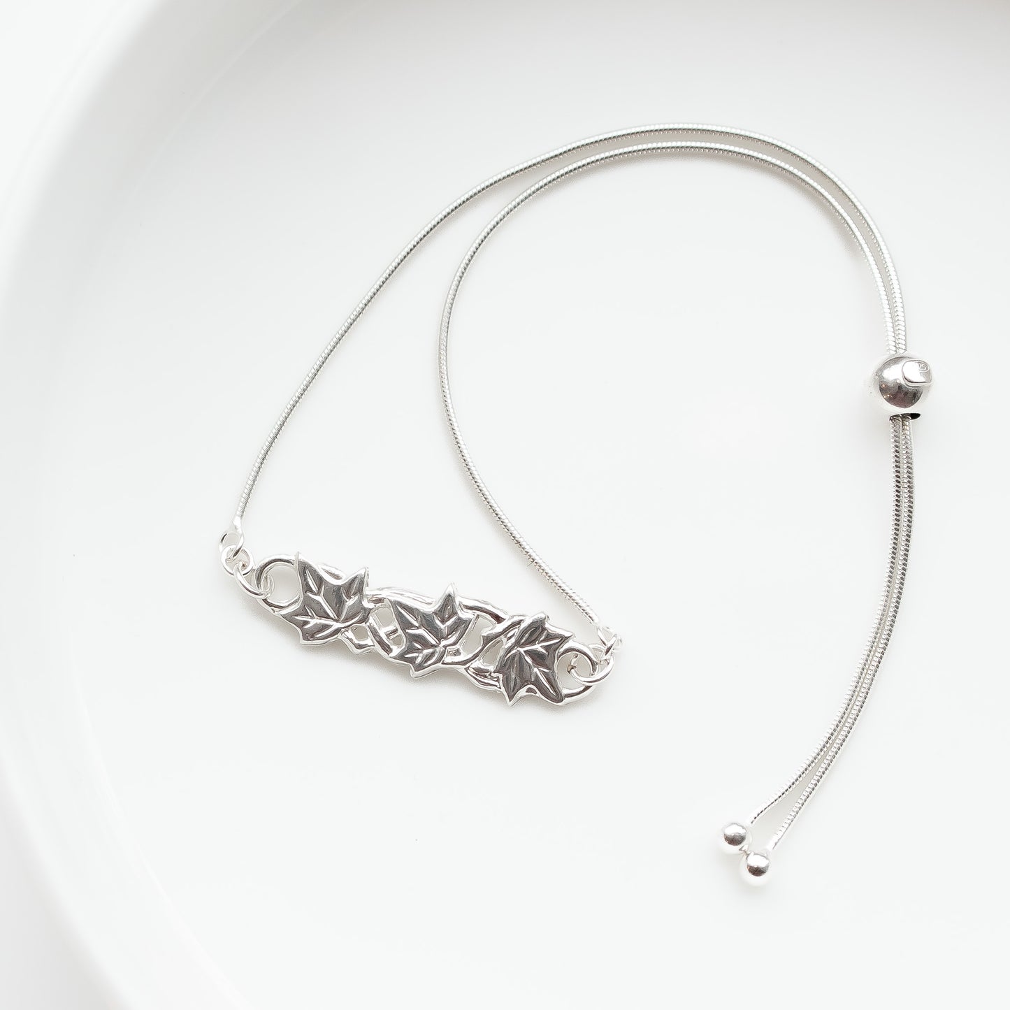 Silver Ivy Vine and Leaf Adjustable Slip Bracelet