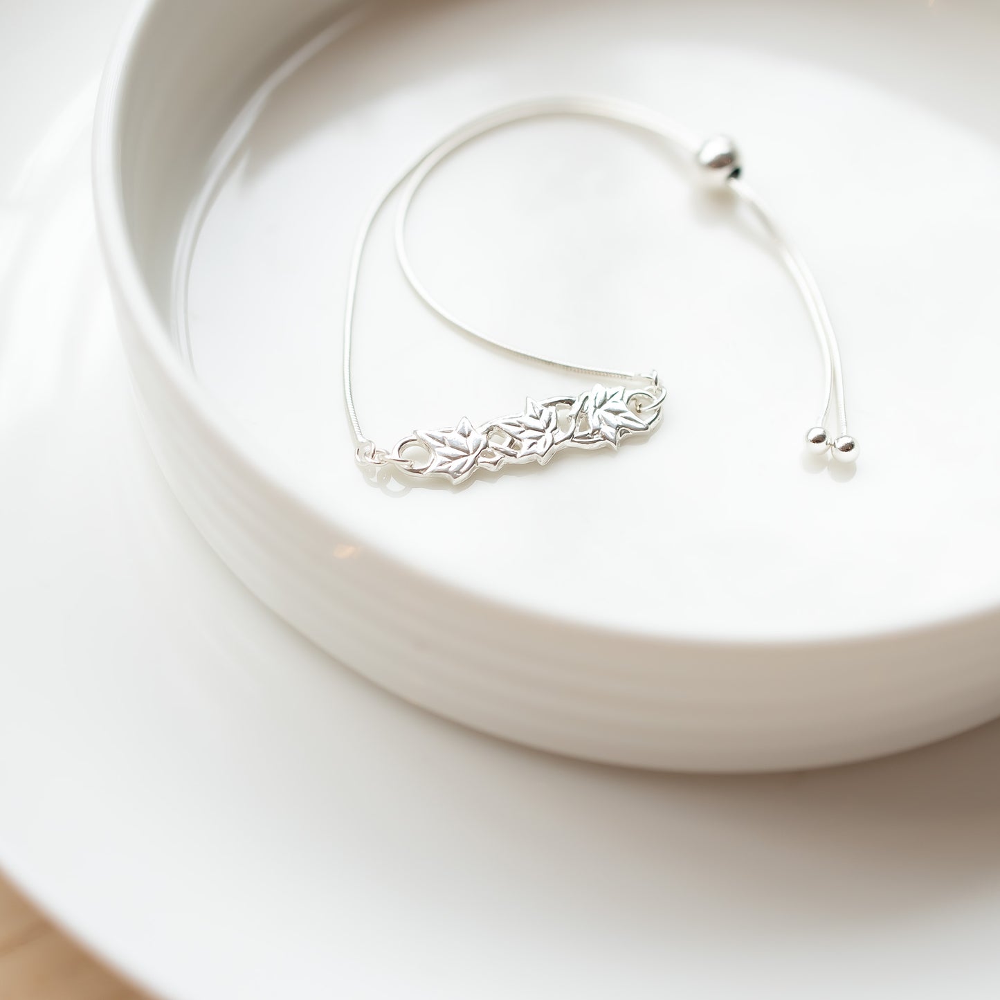 Silver Ivy Vine and Leaf Adjustable Slip Bracelet