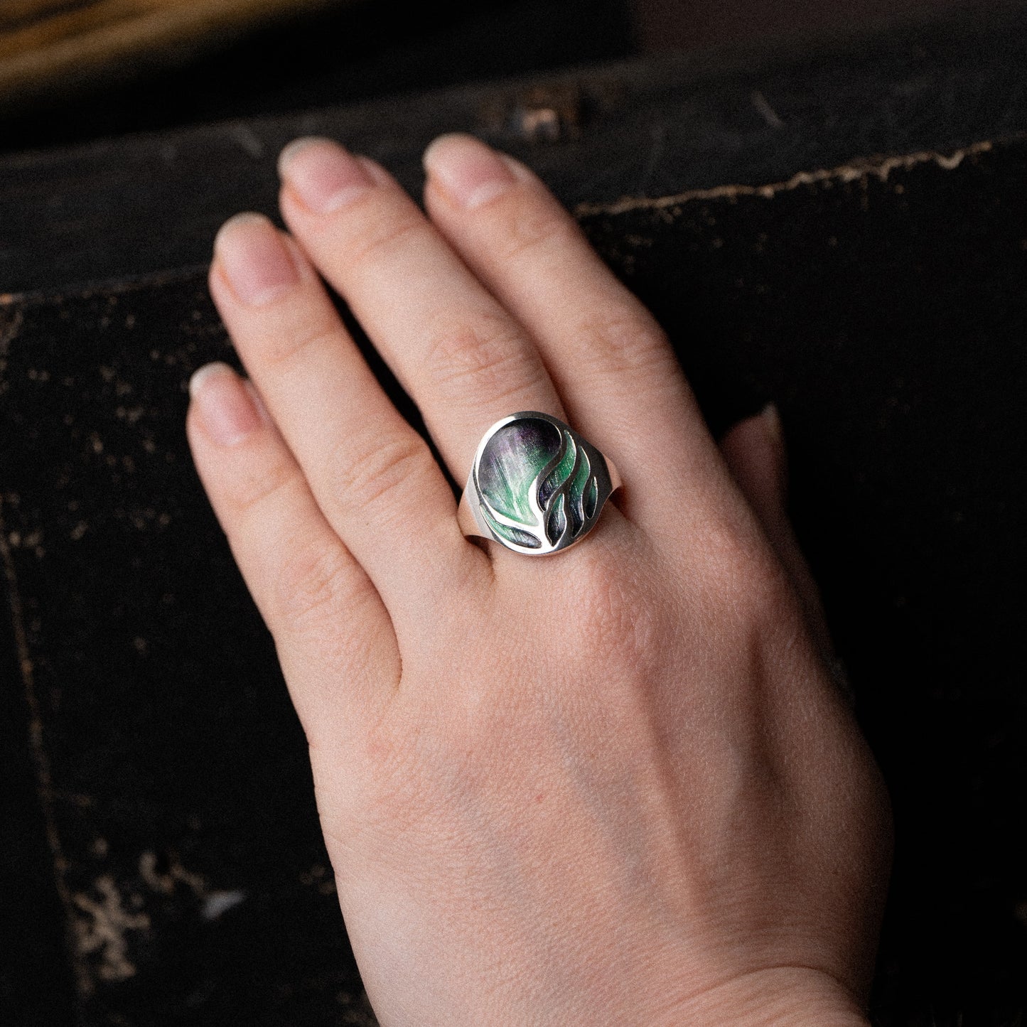 Aurora Sterling Silver Enamel Ring