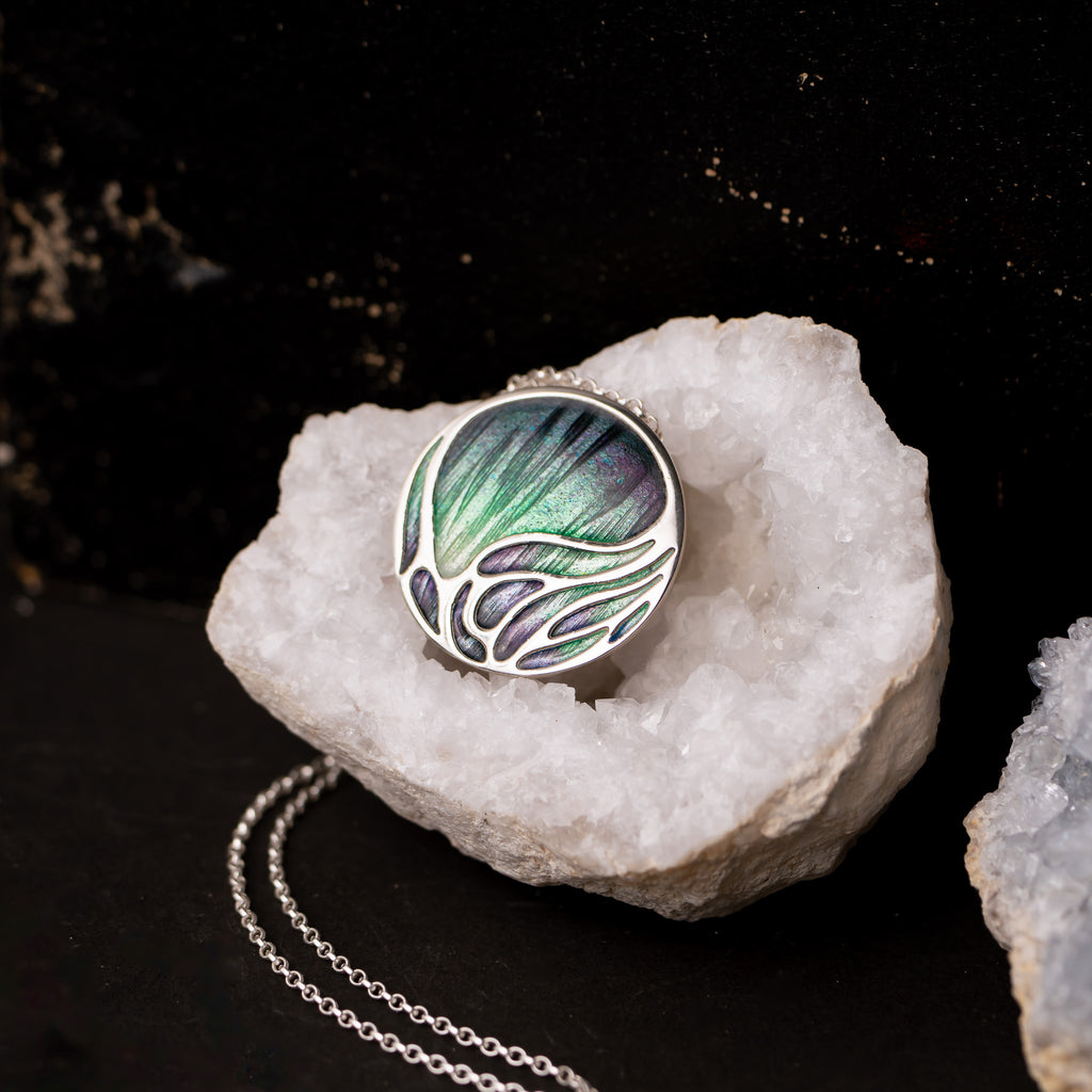 Aurora Large Sterling Silver Enamelled Pendant Necklace
