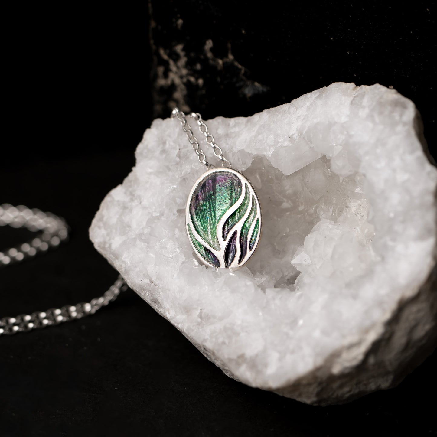 Aurora Small Silver Enamelled Pendant Necklace