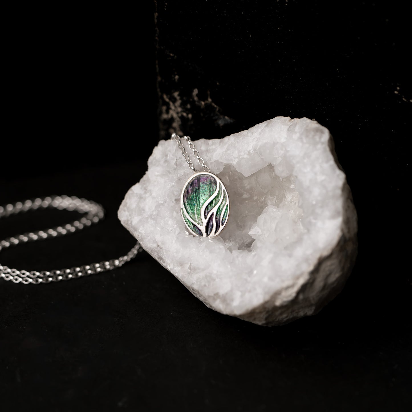 Aurora Small Silver Enamelled Pendant Necklace