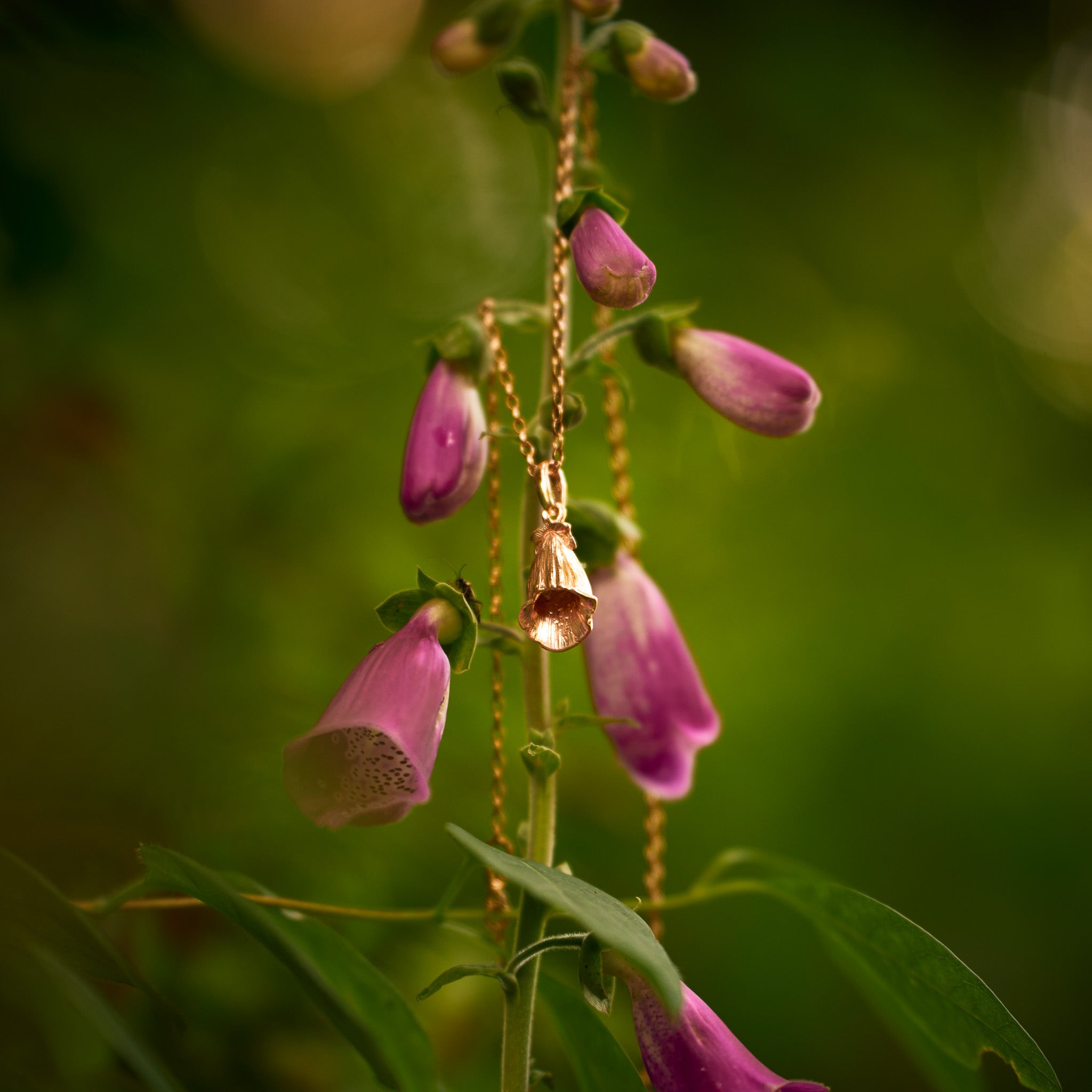 Rose Gold Foxglove Flower Pendant Necklace