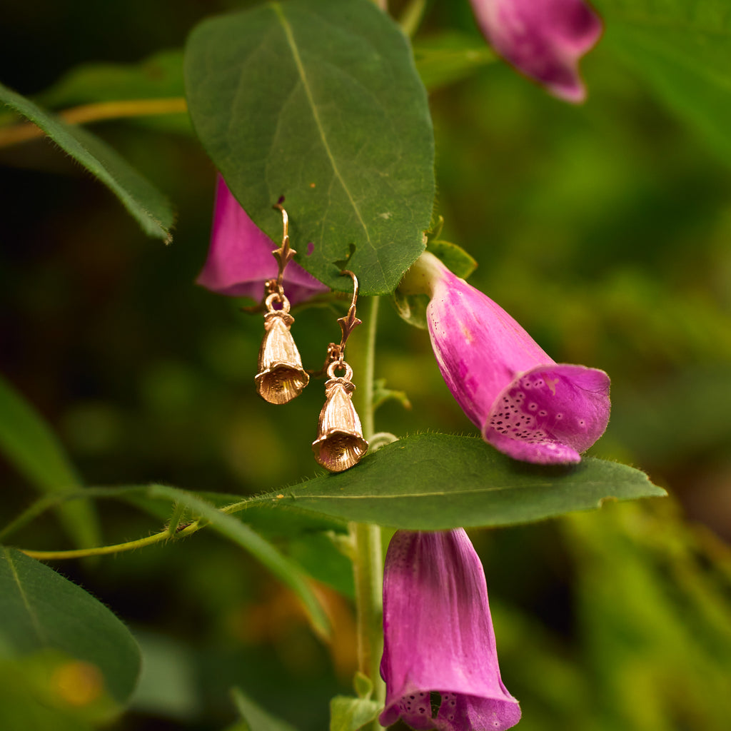 Rose Gold Foxglove Flower Small Silver Dangle Earrings