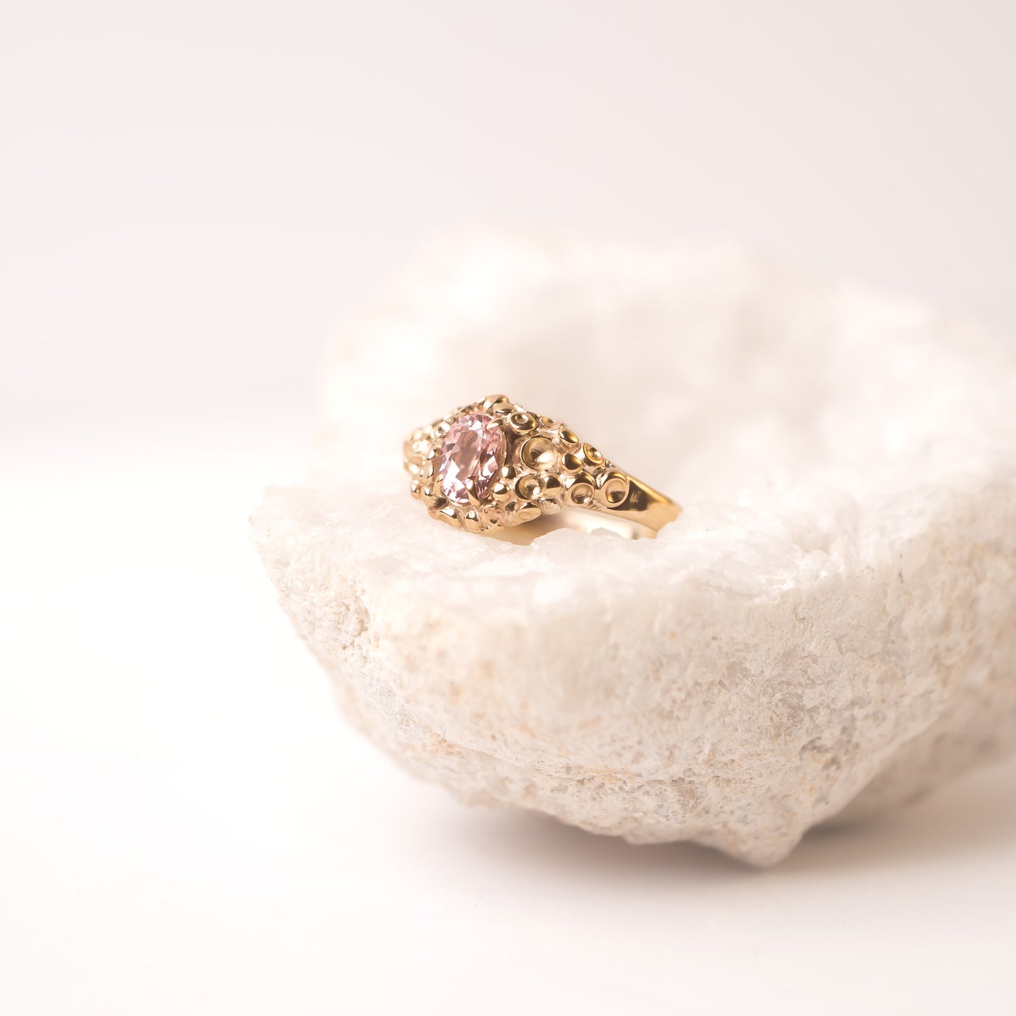 Yellow and White Gold Barnacle Ring with Morganite