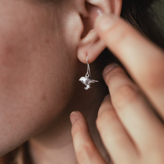 Silver Robin Dangle Earrings