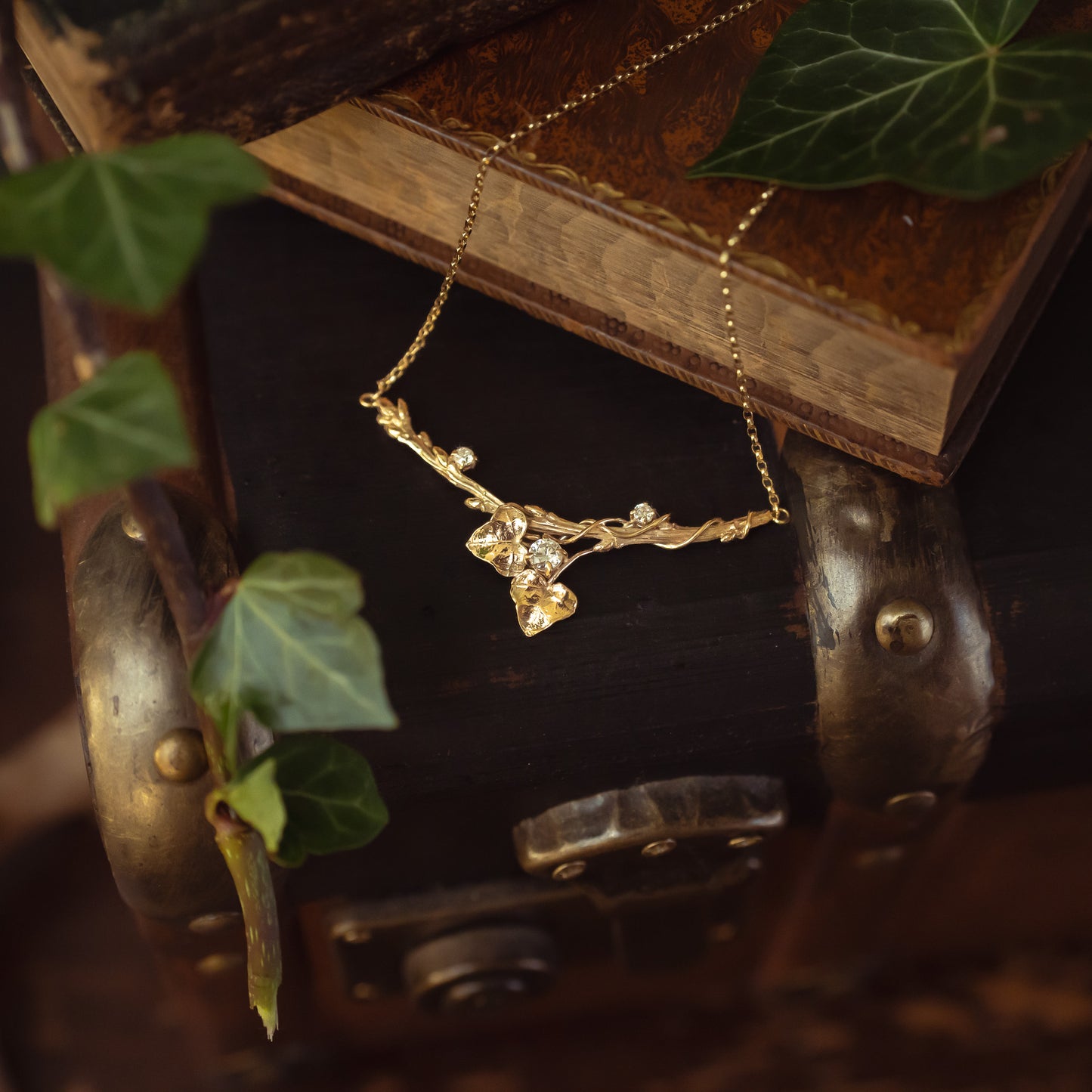 Gold Ivy Vine and Leaf One of a Kind Necklace