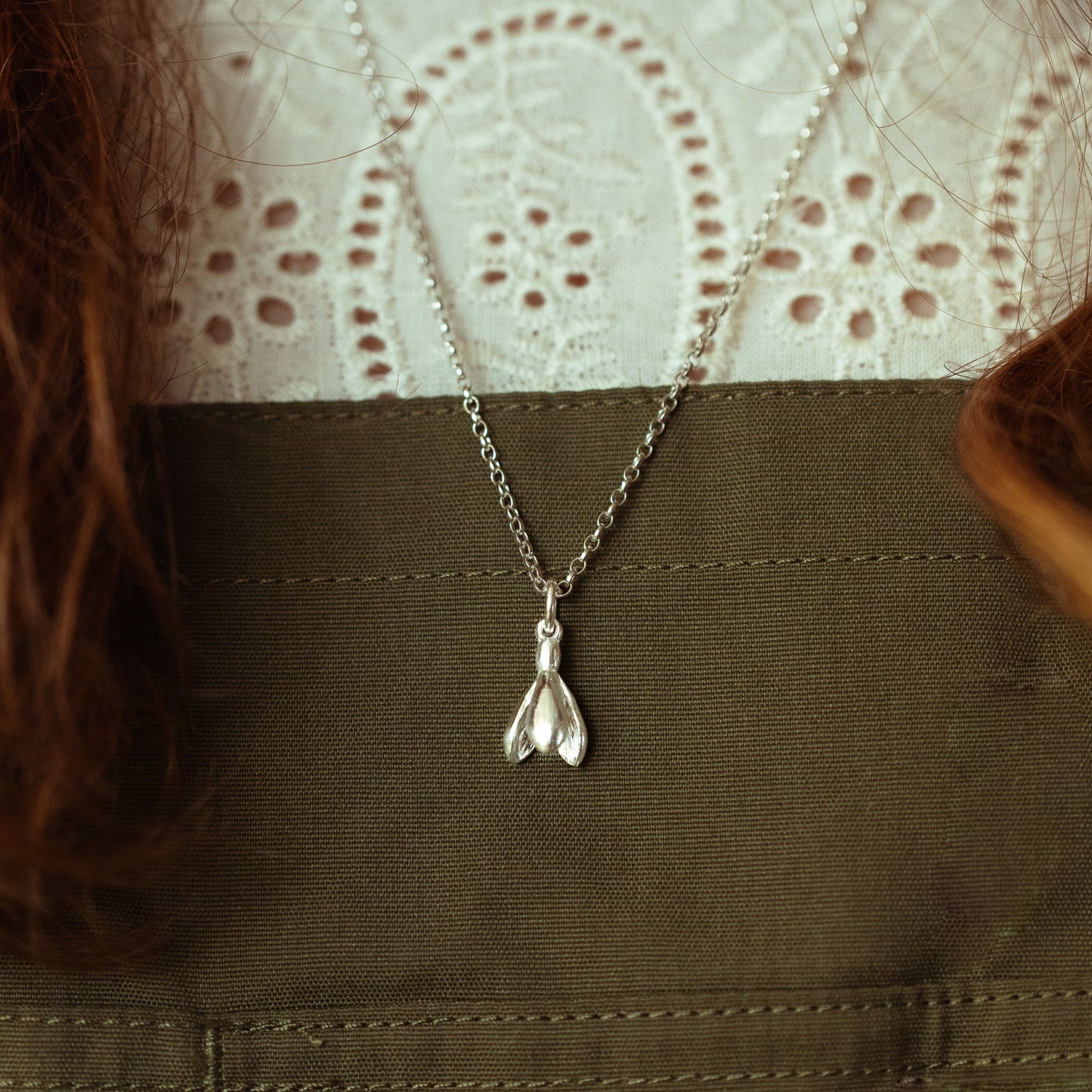Small Silver Snowdrop Charm Necklace