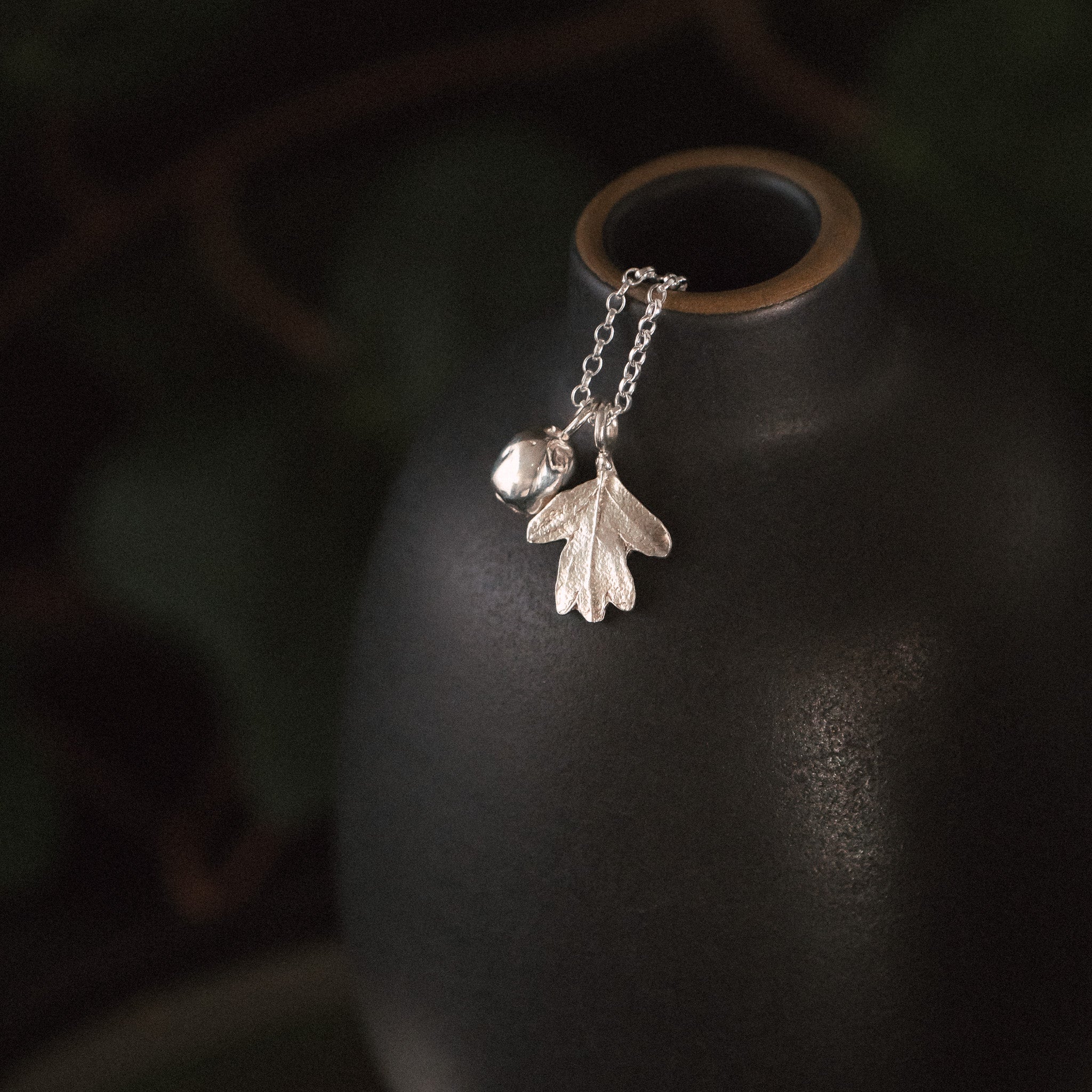 Small Hawthorn Leaf and Berry Necklace