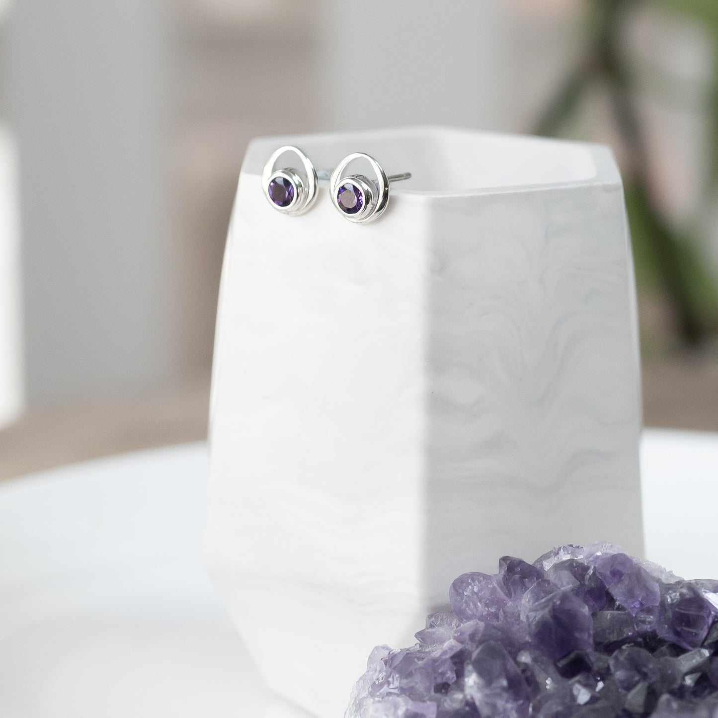 Gemstone Silver Stud Earrings - Choose your stone