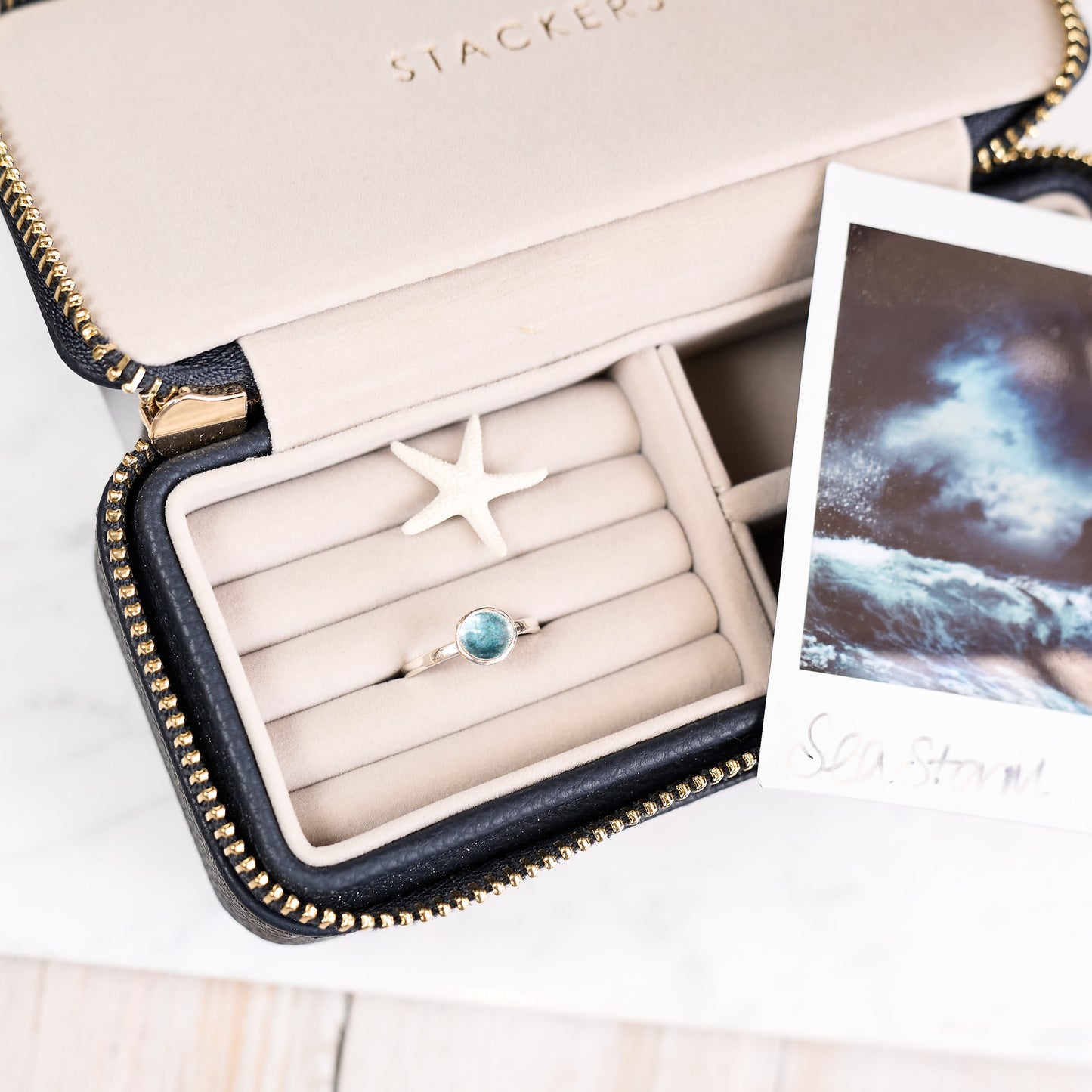 Sea Storm Silver Enamel Droplet Ring