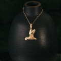 Gold Flying Puffin with Fish Pendant Necklace