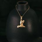 Gold Flying Puffin with Fish Pendant Necklace