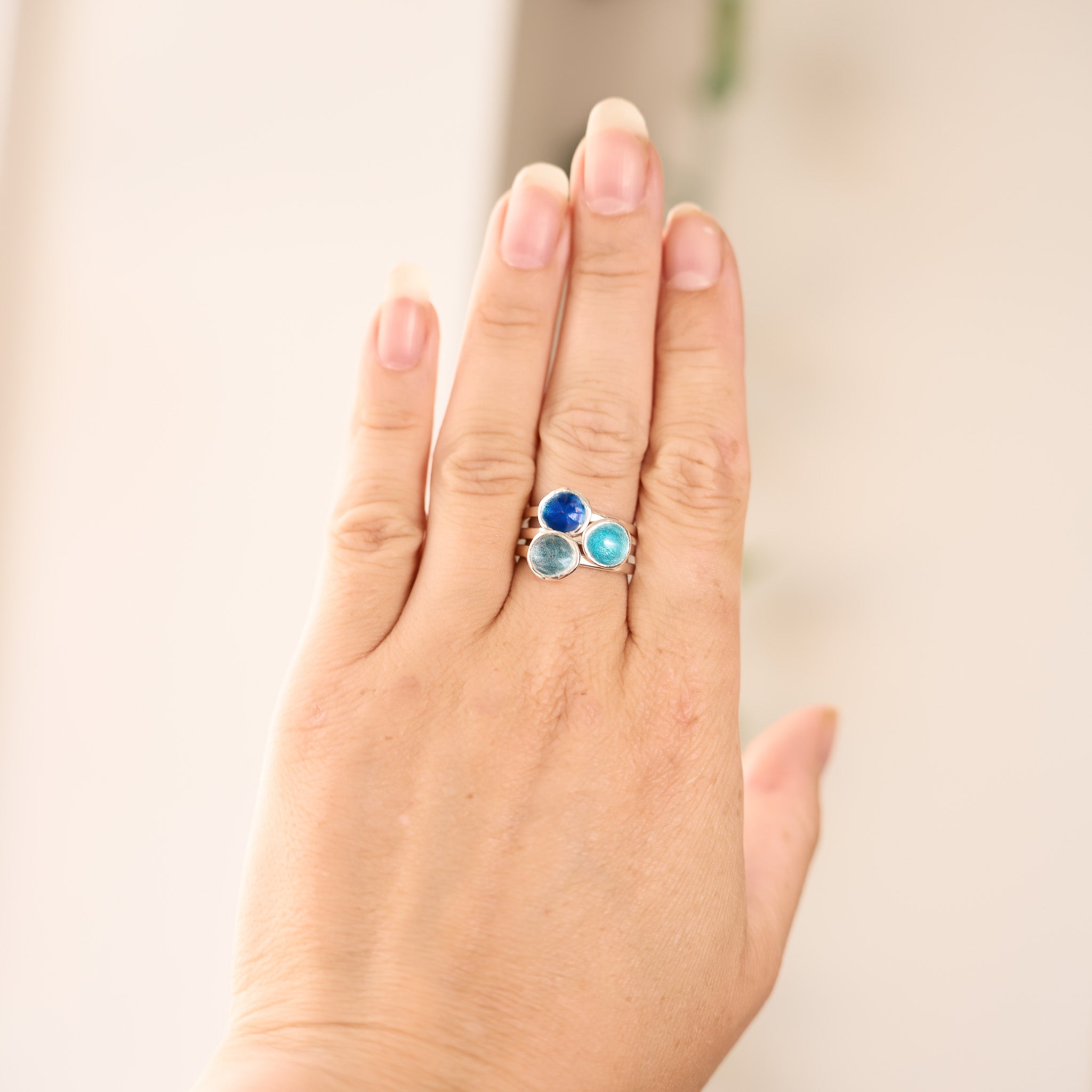 Slate Silver Enamel Droplet Ring