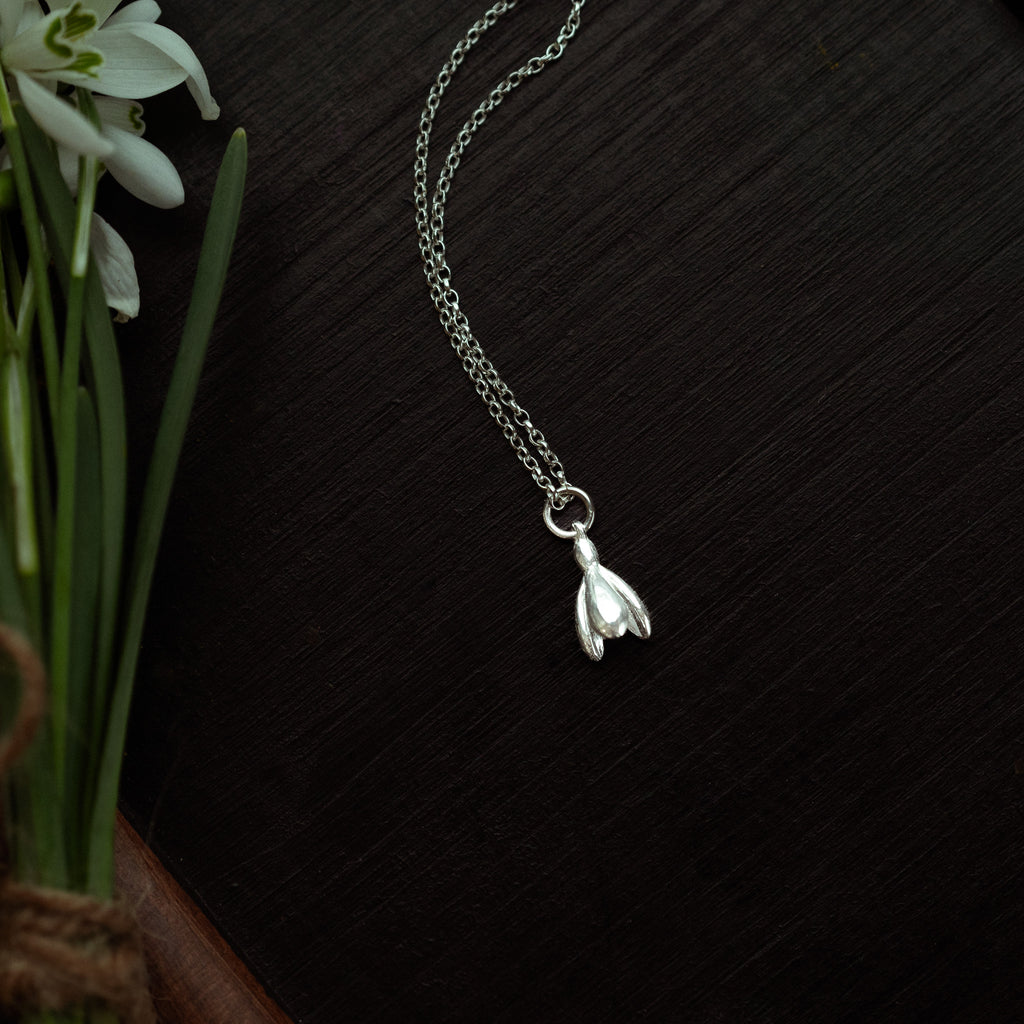 Small Silver Snowdrop Charm Necklace