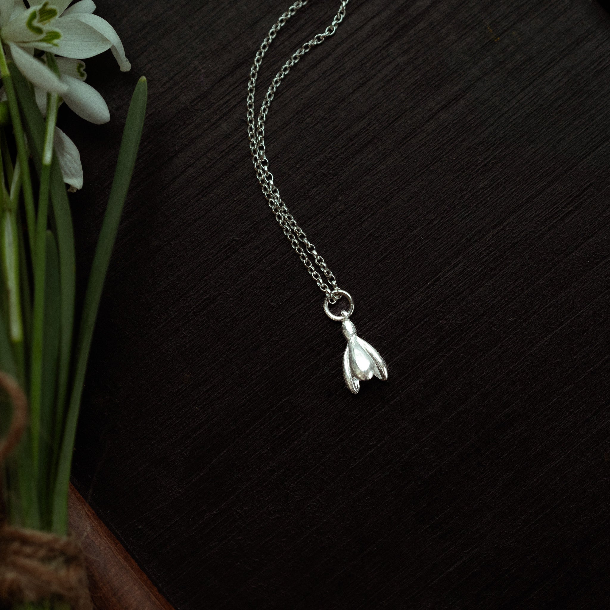 Small Silver Snowdrop Charm Necklace