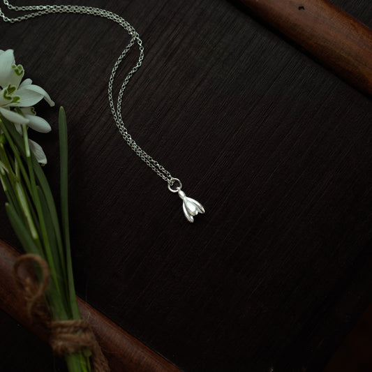 Small Silver Snowdrop Charm Necklace