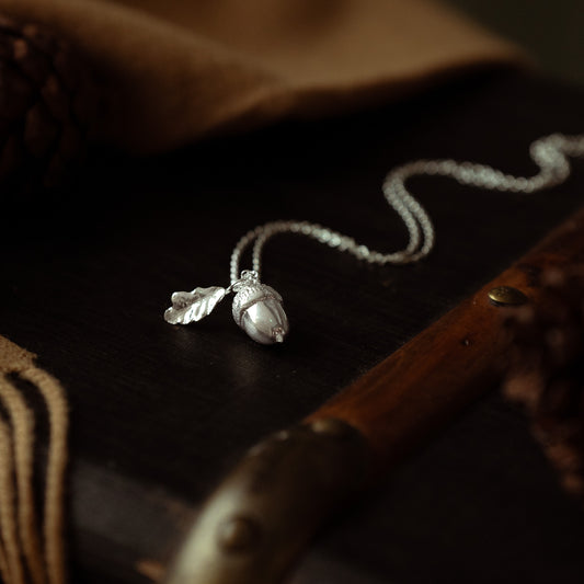 Large Sterling Acorn and Oak Leaf Charm Necklace