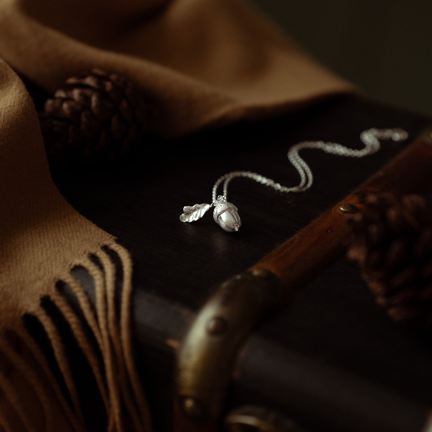 Large Sterling Acorn and Oak Leaf Charm Necklace