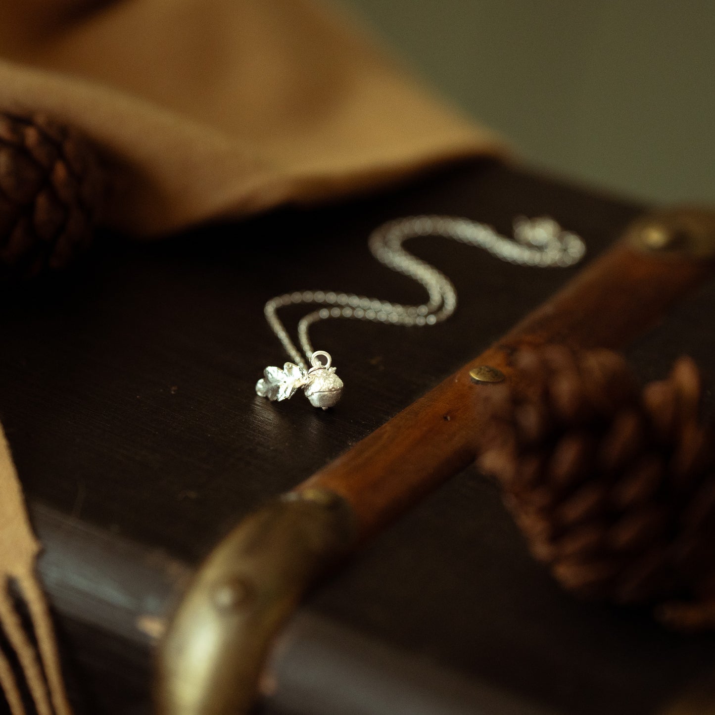 Small Sterling Silver Acorn and Oak Leaf Charm Necklace