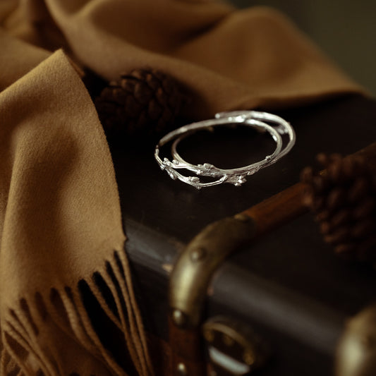 Sterling Silver Oak Bangle