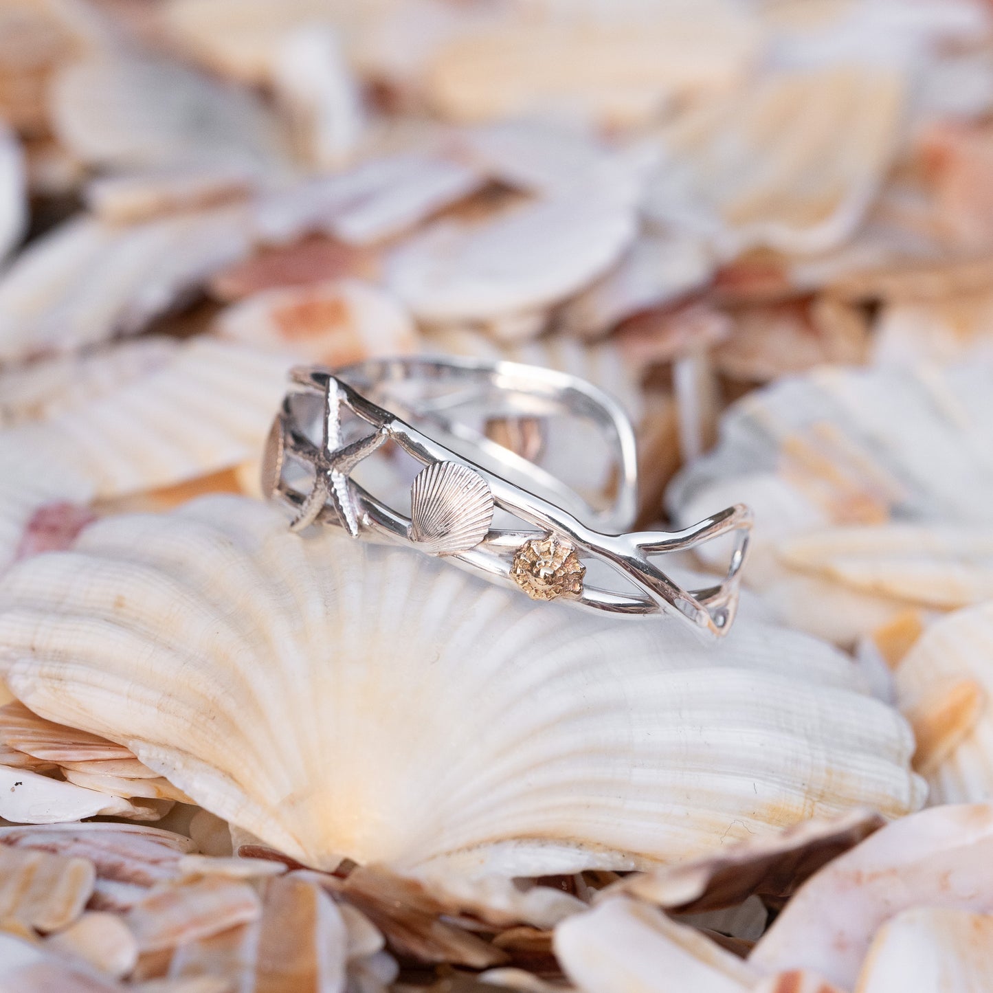 Shell Seeker Gold and Sterling Silver Shell Cuff Bangle No. 6