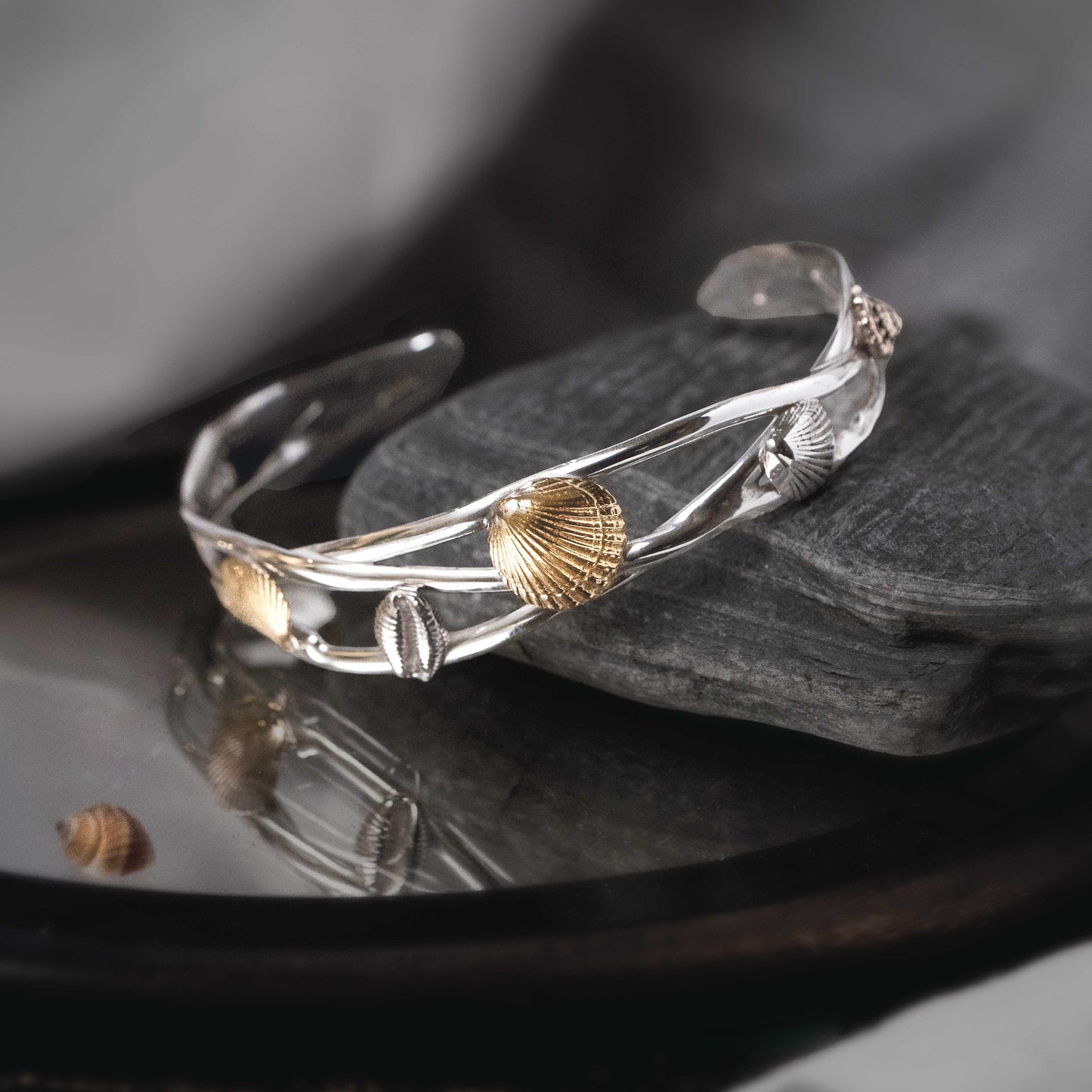 Shell Seeker Gold and Sterling Silver Shell Cuff Bangle No. 5