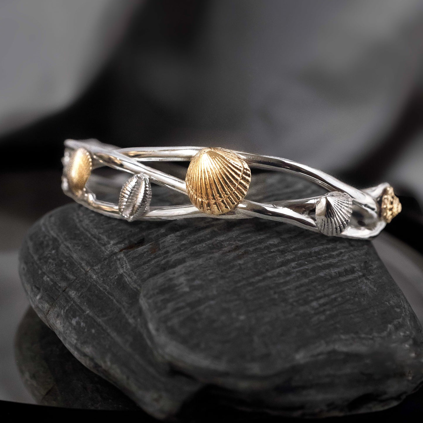 Shell Seeker Gold and Sterling Silver Shell Cuff Bangle No. 5