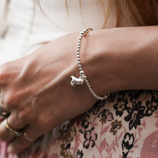 Silver Puffin Charm Stretch Bracelet