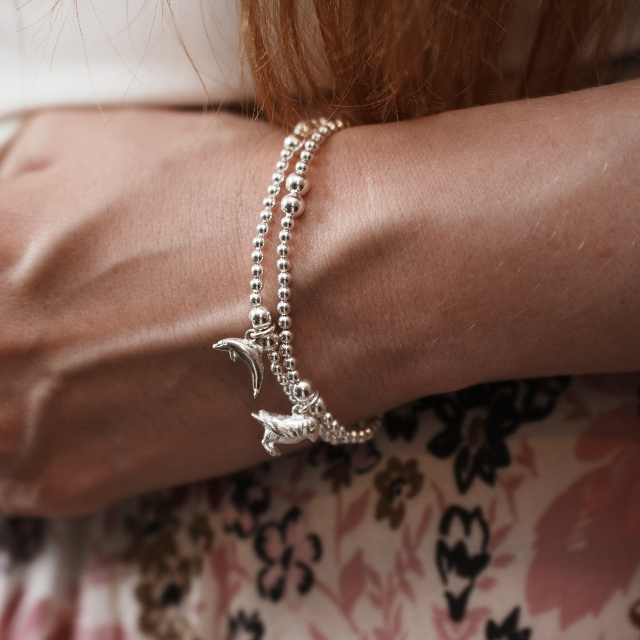 Silver Puffin Charm Stretch Bracelet